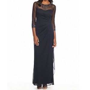 PATRA Embellished Illusion Draped Gown